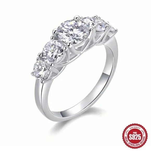 NWT Engagement Ring Sz.7 18K Over 925 Silver Five-Stone Trellis Setting - Picture 1 of 15